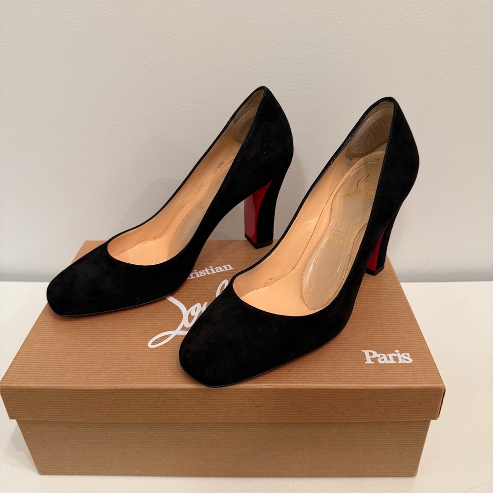Christian Louboutin Viva Pump 85 Black Suede Heels size 36.5